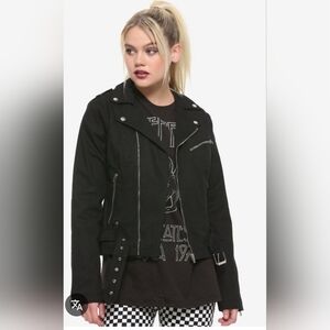 Kittenish Women's Black Distress Biker Jacket 100% Cotton Size Large